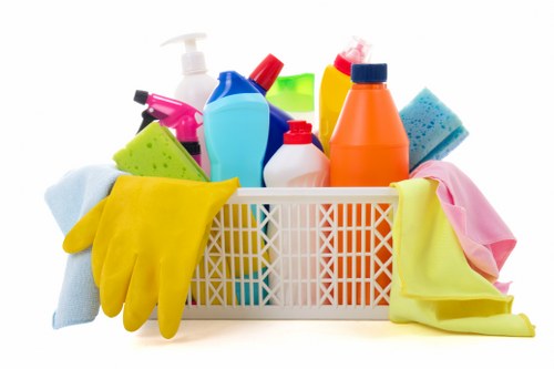 Carpet cleaning team in E5 using sustainable waste sorting practices