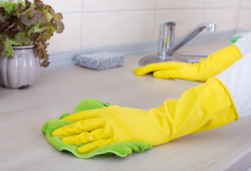 Technician assessing carpeted room before cleaning begins
