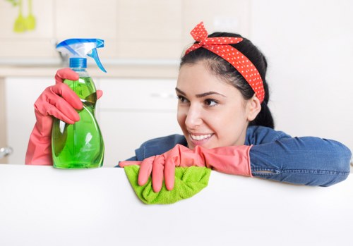 Carpet cleaning team working safely with professional equipment